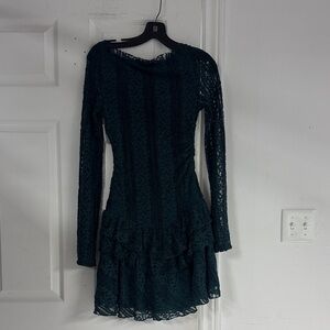 Free People Dark Teal Lace Long Sleeve Dress